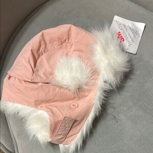 Pink and White Fur-Lined Winter Hat